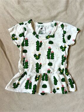 Monica + Andy White Cactus Print Peplum Top 18-24 MOS